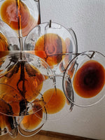 Mazzega Vistosi Style Hand-Blown Amber Glass Chandelier in Nickel