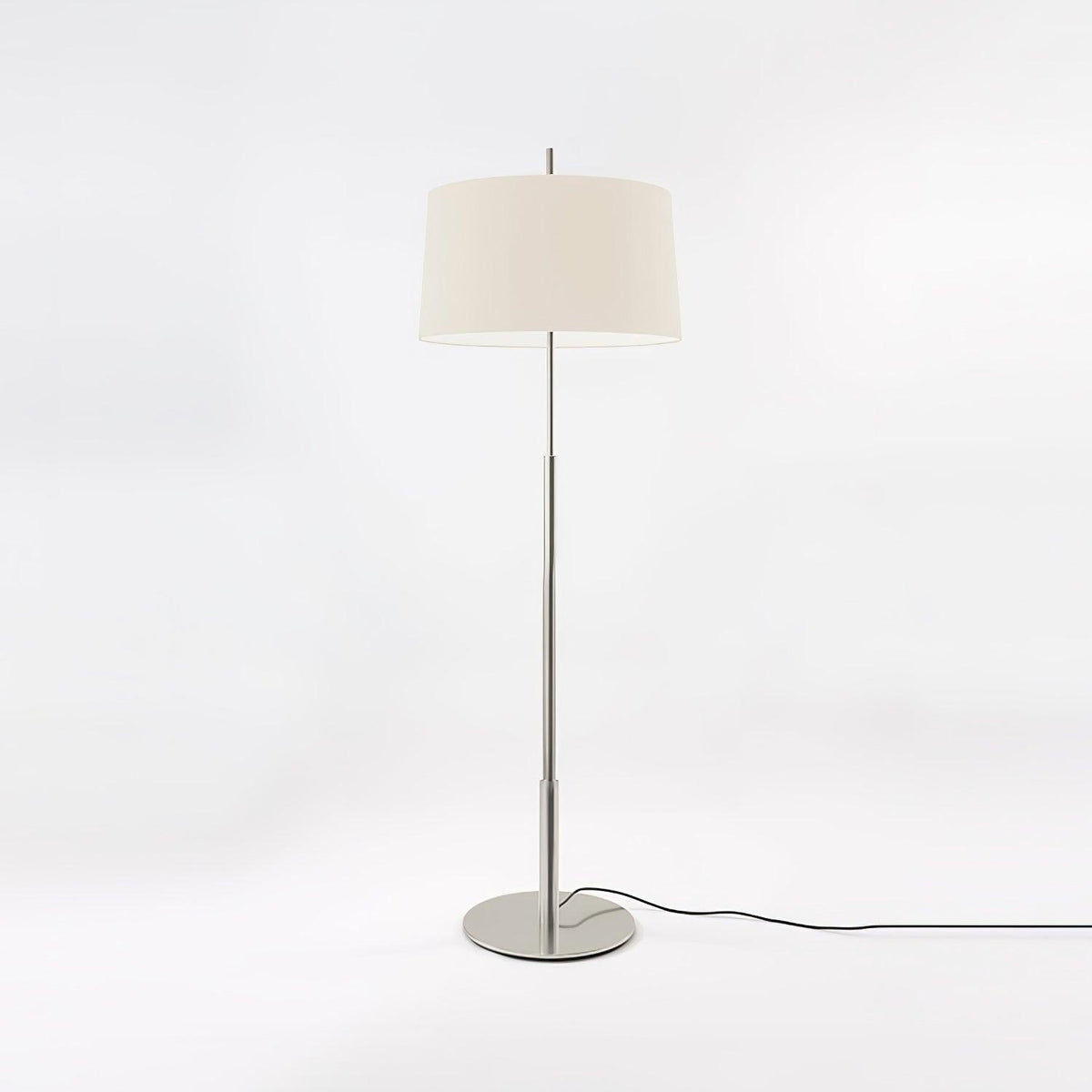 Rilume Modern Floor Lamp with Fabric Drum Shade in Nickel