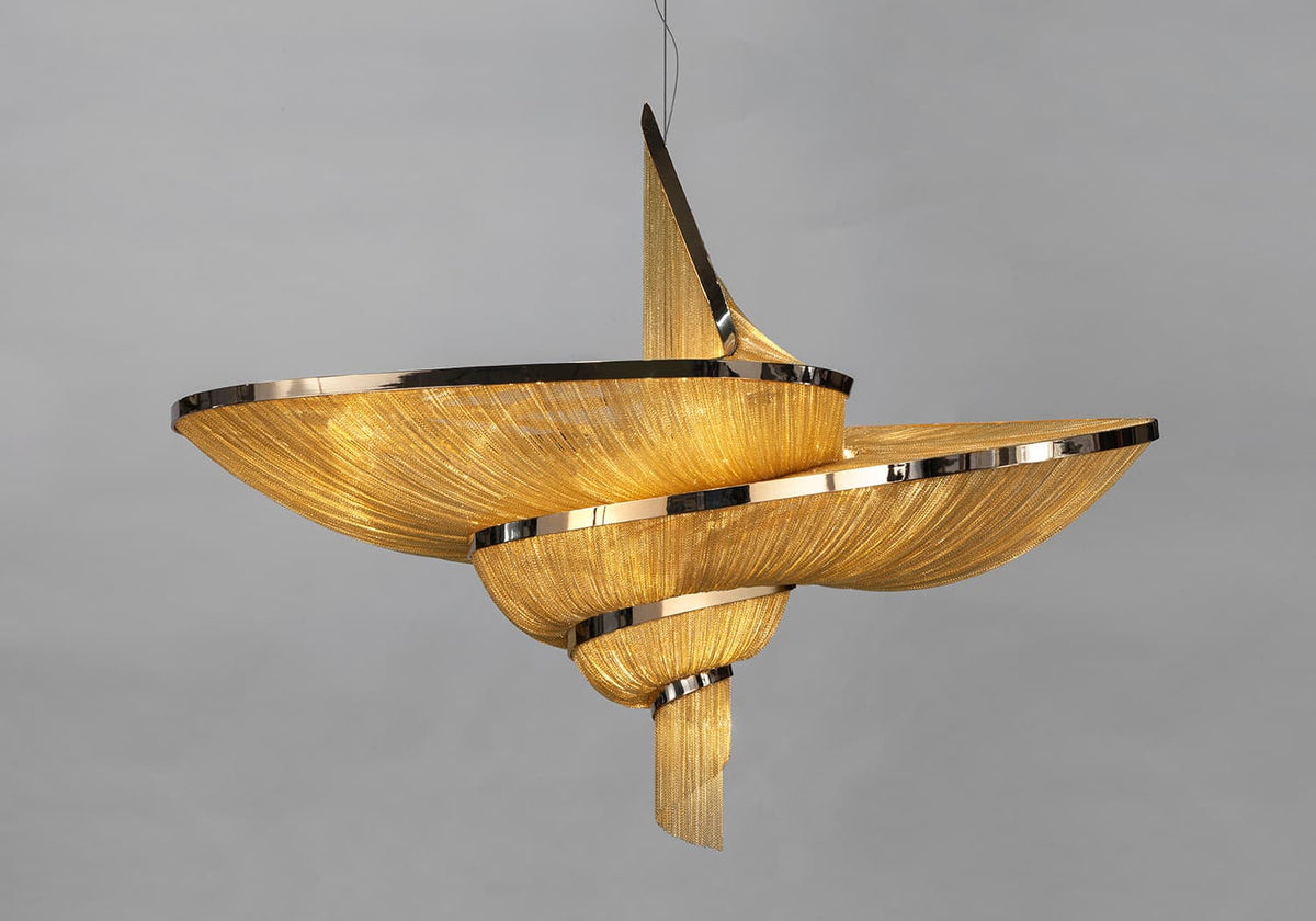 Spiral Chain Chandelier in Gold or Chrome for Modern Interiors