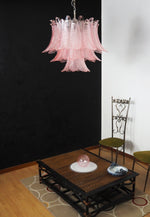 Pink Glass Leaf Chandelier – Handcrafted Designer Lighting for Elegant Interiors