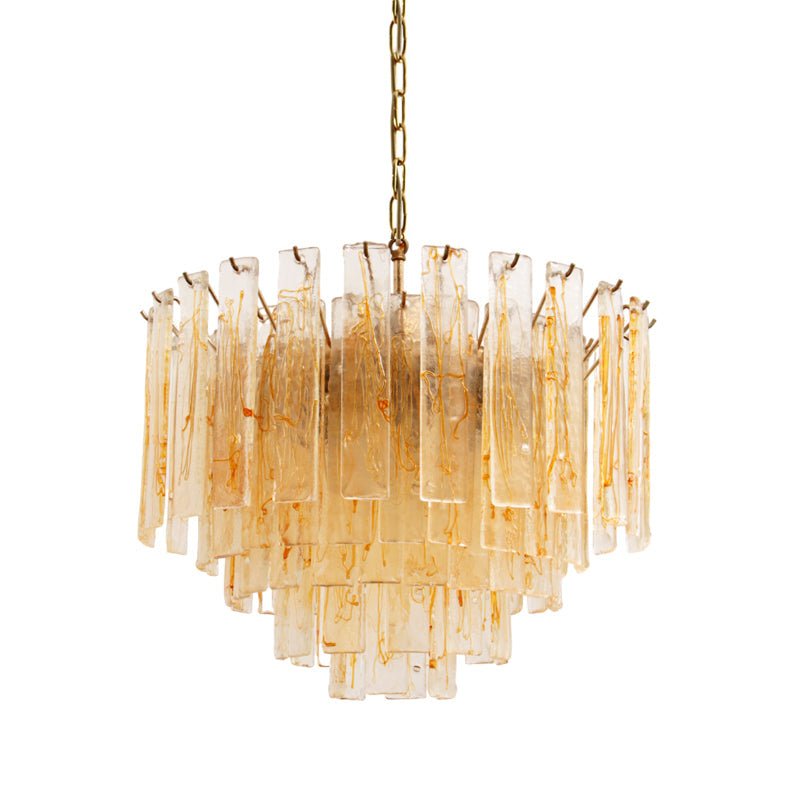 Amber Glass Chandelier with Brass Chain – Modern Luxury Lighting for Dining and Living Spaces