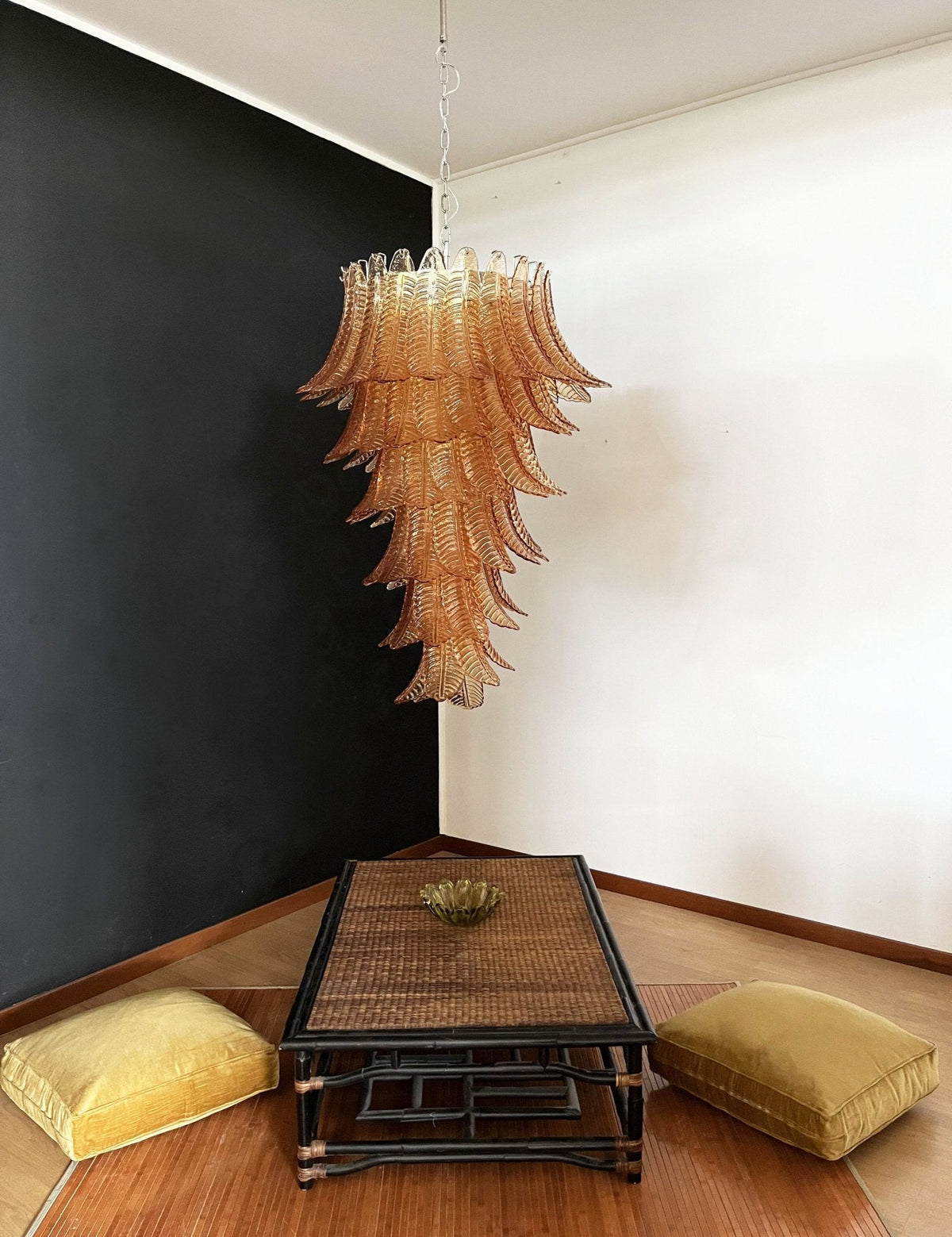 Rosalind Amber Glass Chandelier – Handcrafted Feather Design Pendant Light