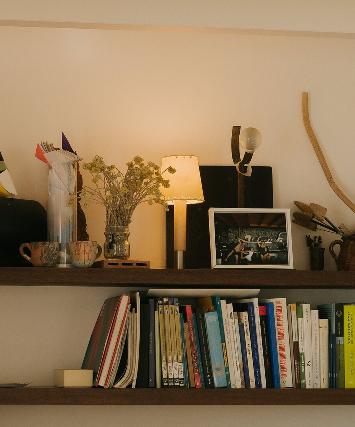 Stitched Table Lamp with Natural Parchment Shade and Wooden Base