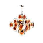 Mazzega Vistosi Style Hand-Blown Amber Glass Chandelier in Nickel