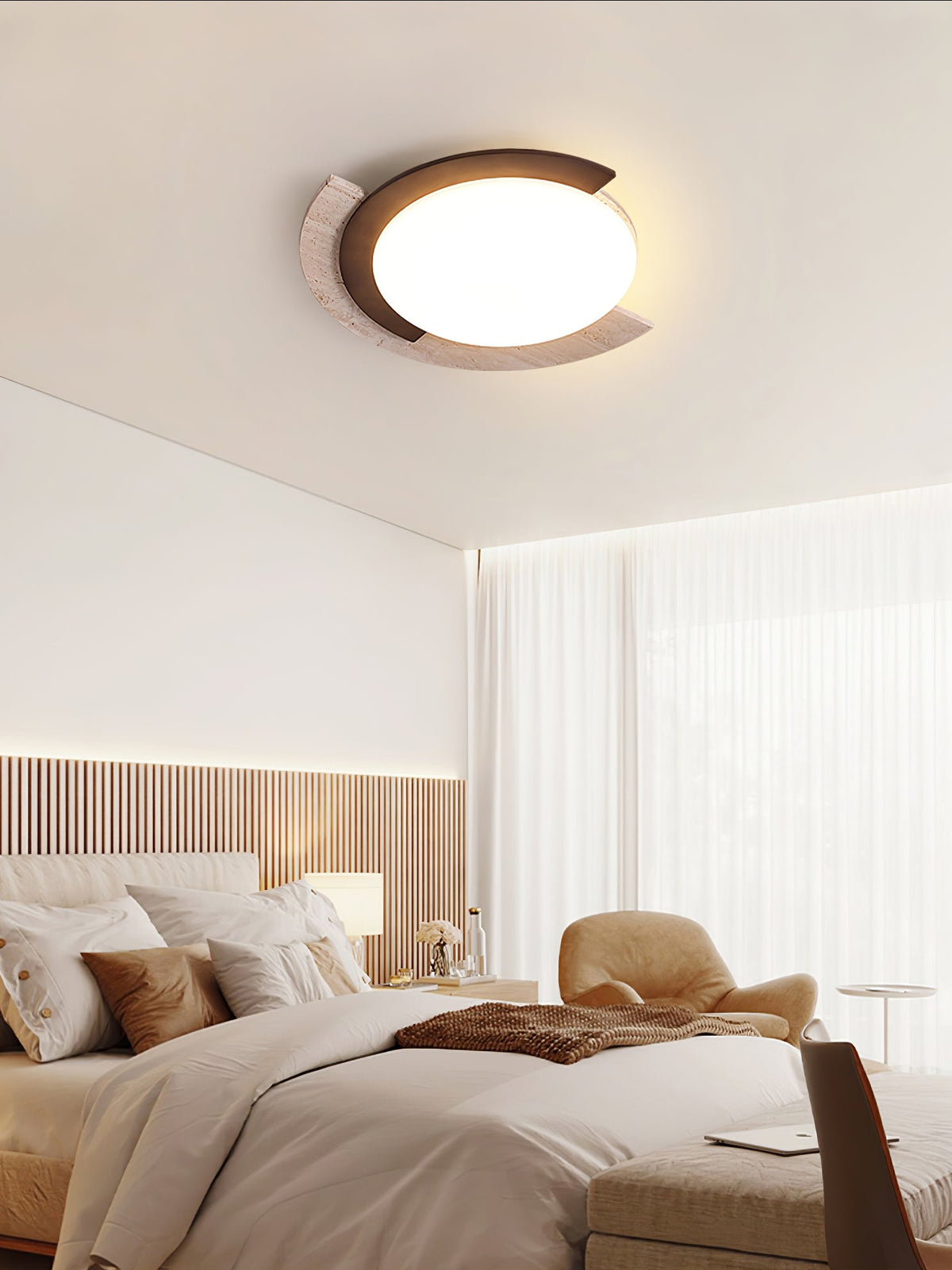 Alaric Semi-Flush Ceiling Light in Travertine and Bronze
