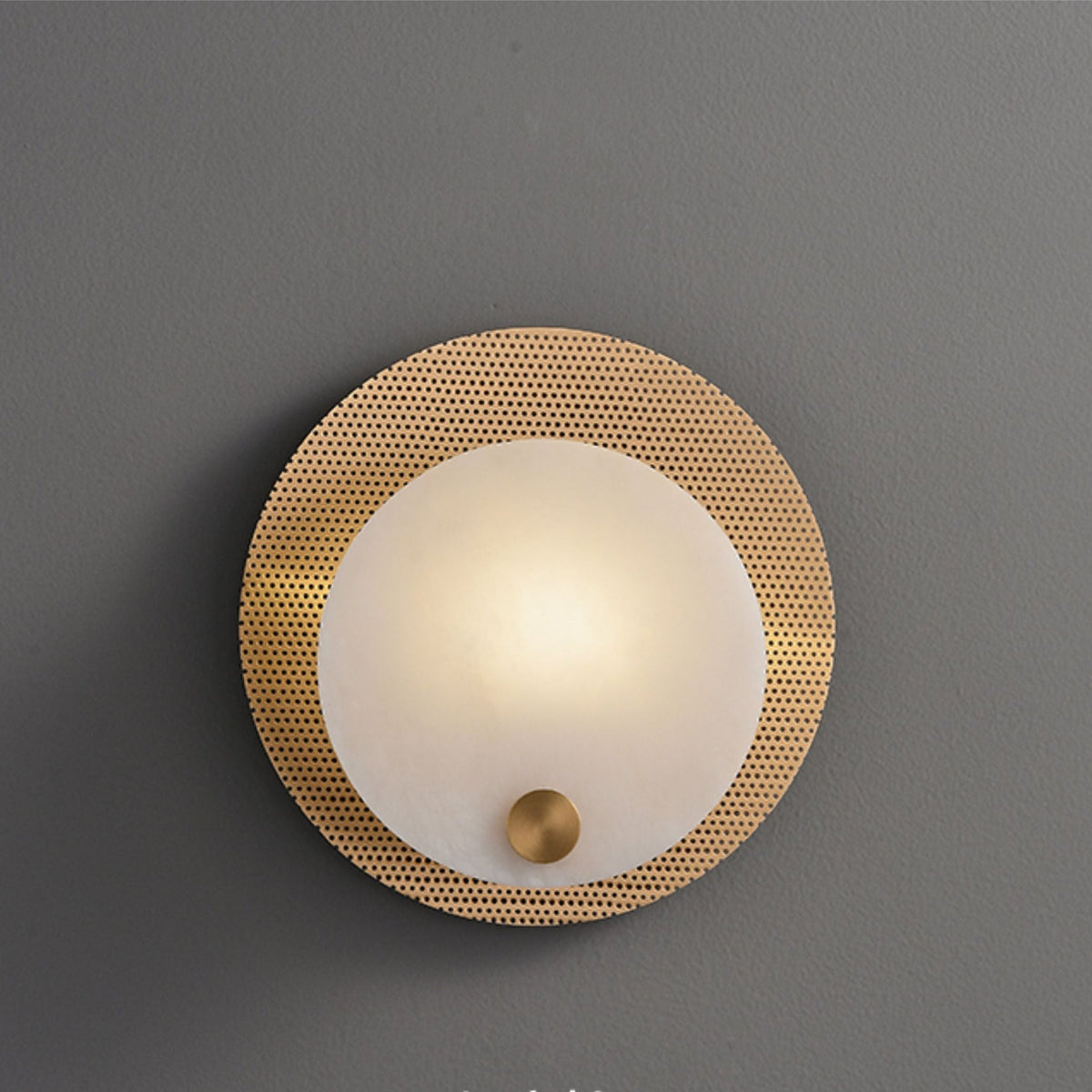 Lumen Alabaster Wall Sconce in Gold with White Alabaster Shade