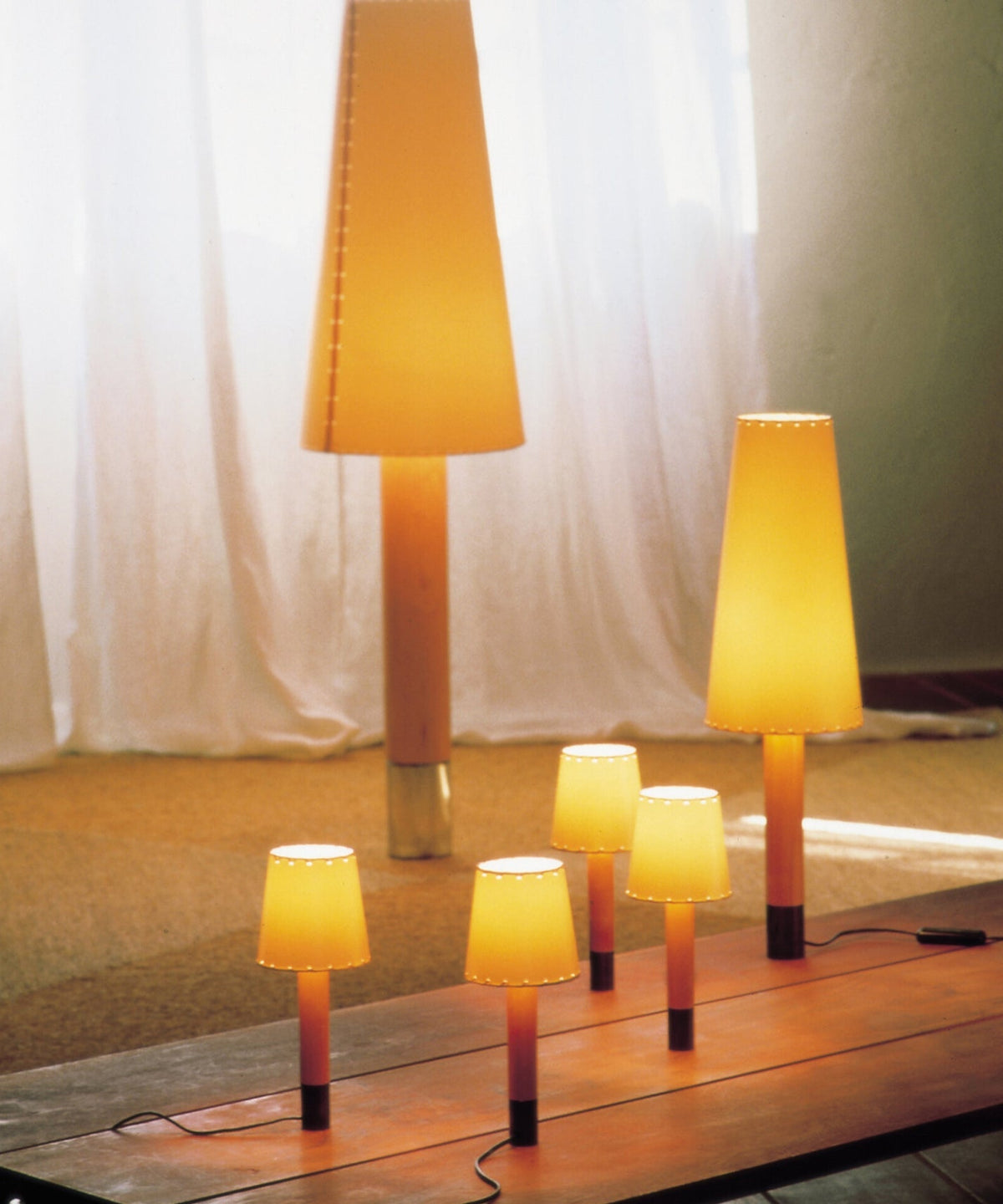 Stitched Table Lamp with Natural Parchment Shade and Wooden Base