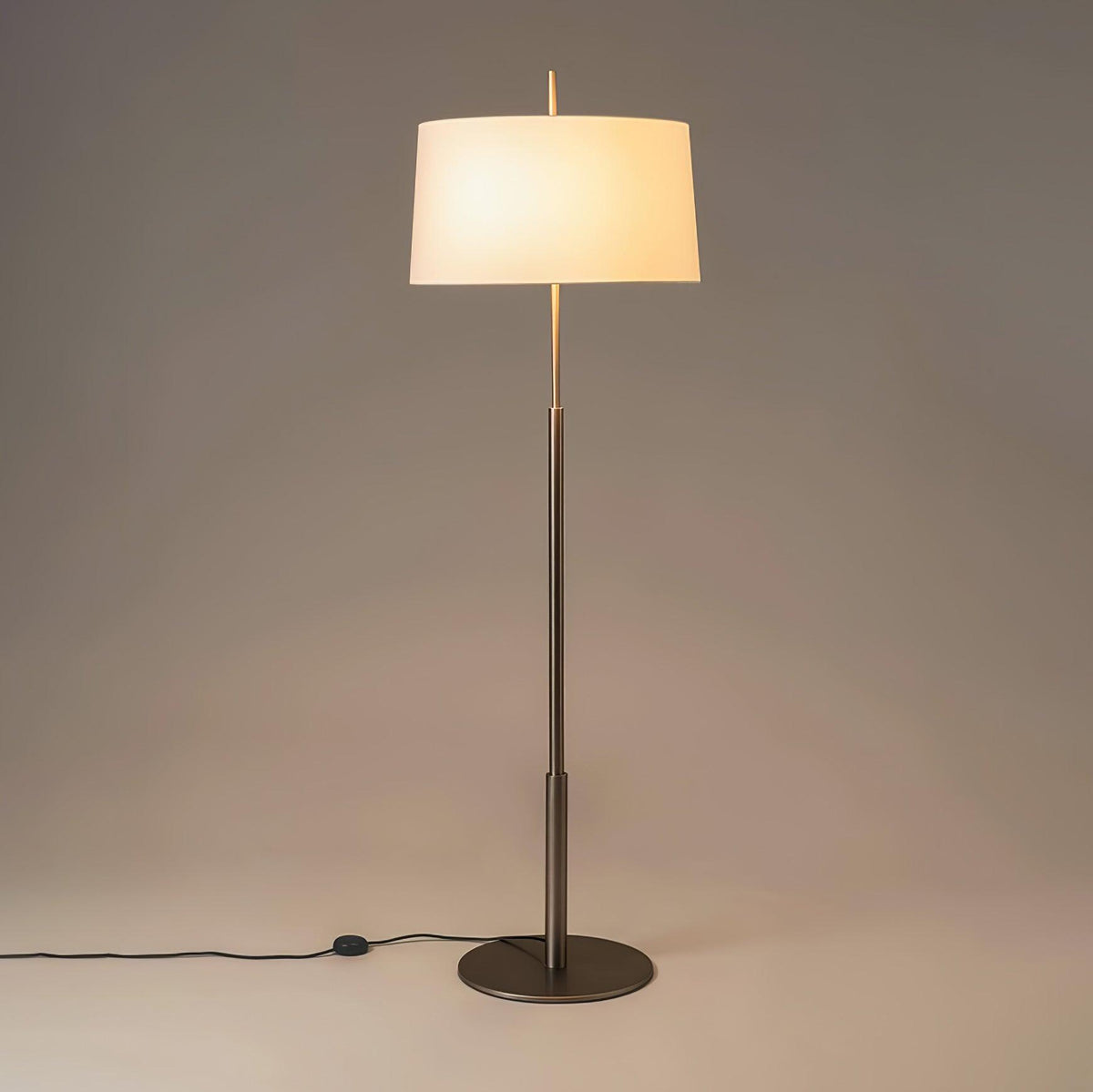 Rilume Modern Floor Lamp with Fabric Drum Shade in Nickel