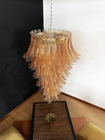 Rosalind Amber Glass Chandelier – Handcrafted Feather Design Pendant Light