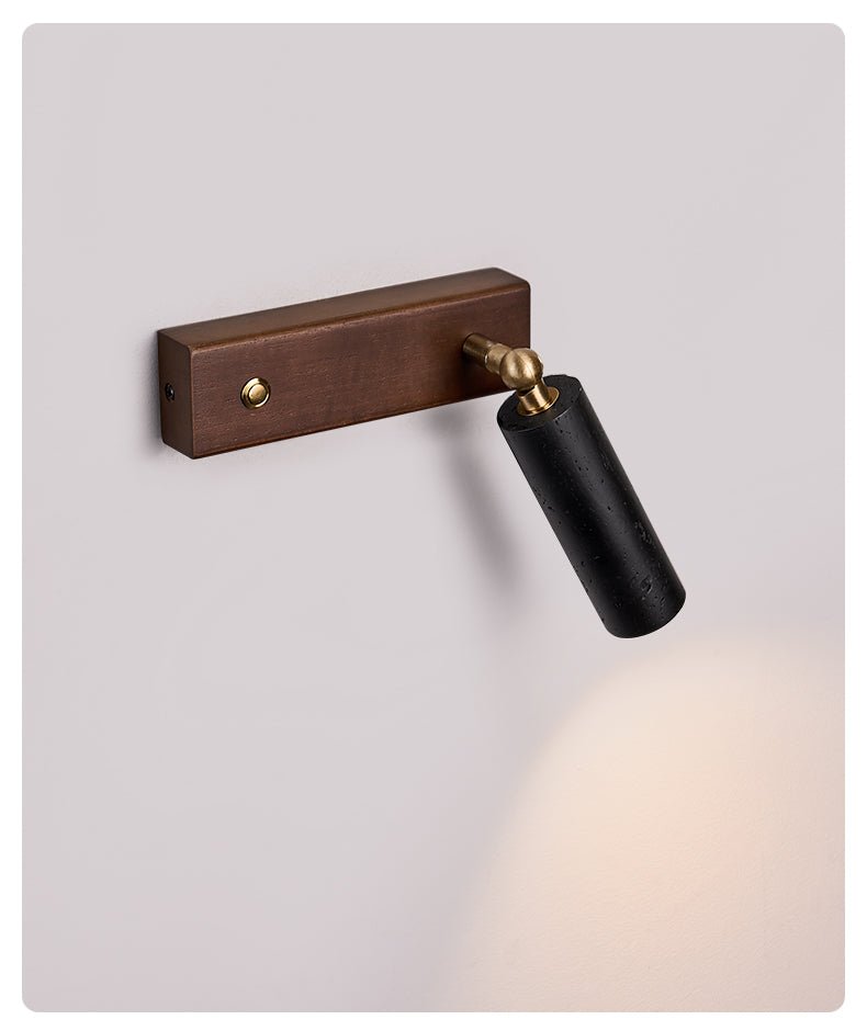 Event Horizon Adjustable Wall Sconce in Black Travertine and Brass