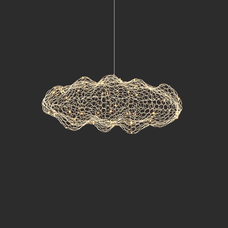 Golden Cloud Weave Pendant Light – Artisan Metal LED Hanging Lamp for Modern Interiors