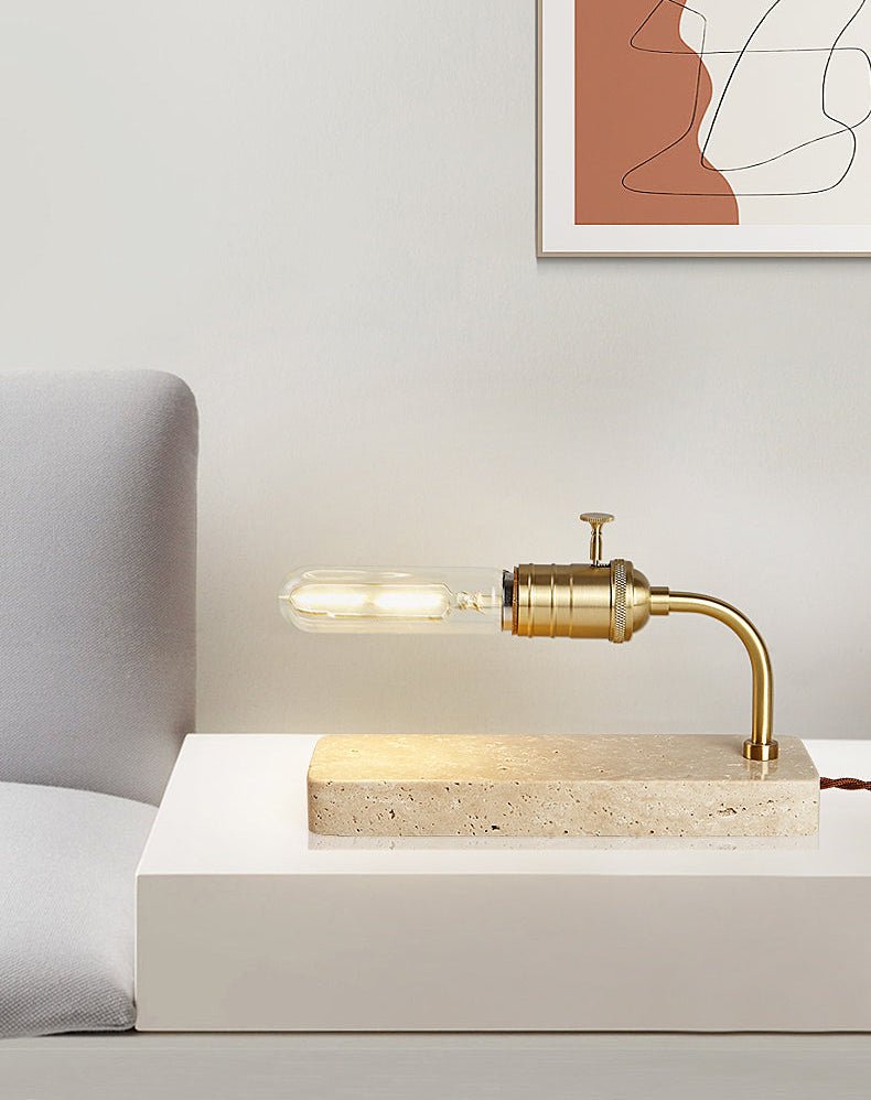 Travertine Vintage Tube Table Lamp – Modern Stone Desk Light