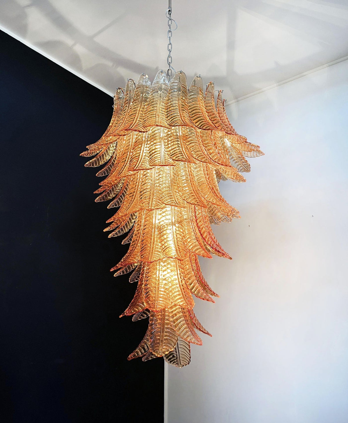 Rosalind Amber Glass Chandelier – Handcrafted Feather Design Pendant Light