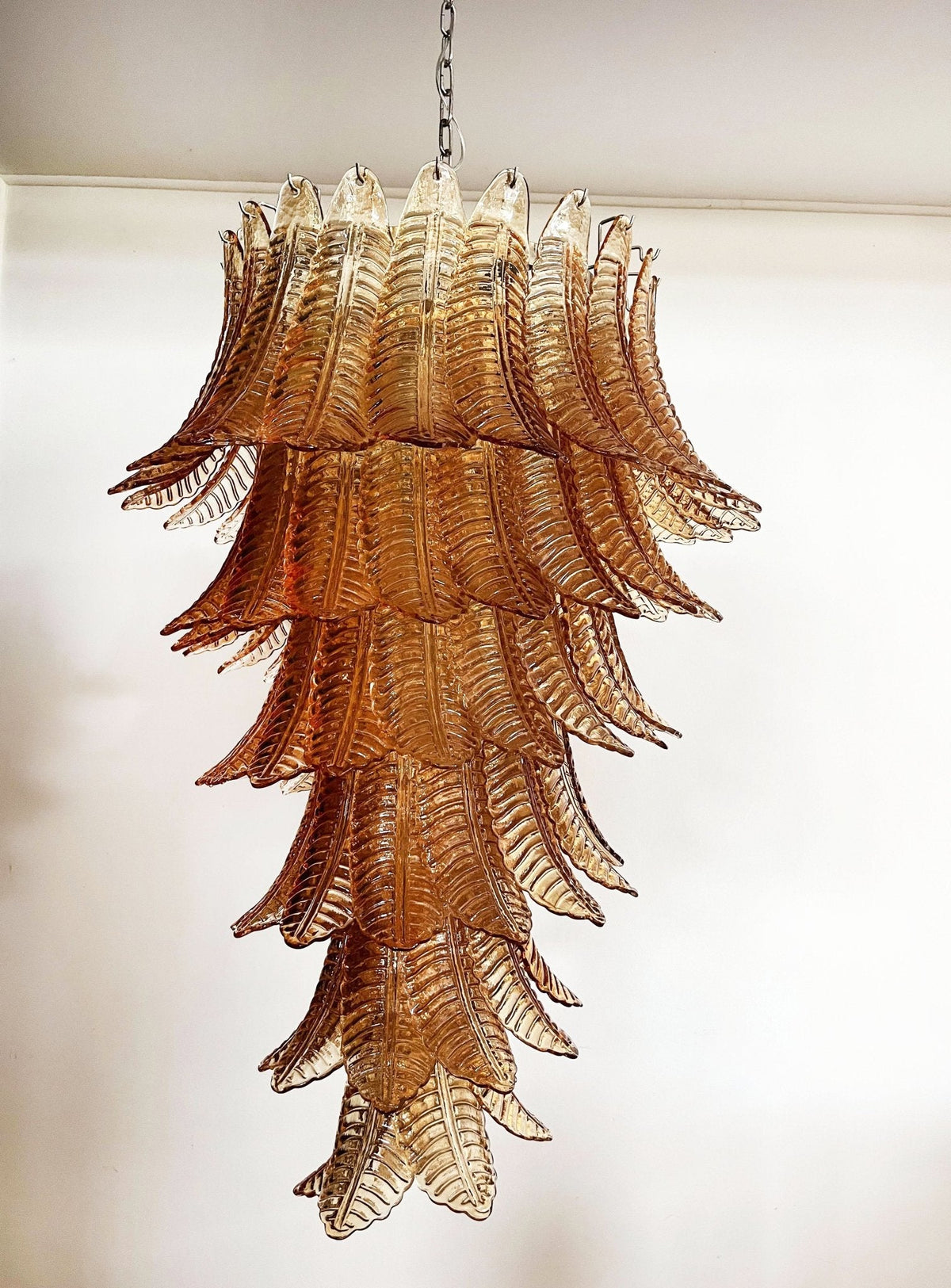 Rosalind Amber Glass Chandelier – Handcrafted Feather Design Pendant Light