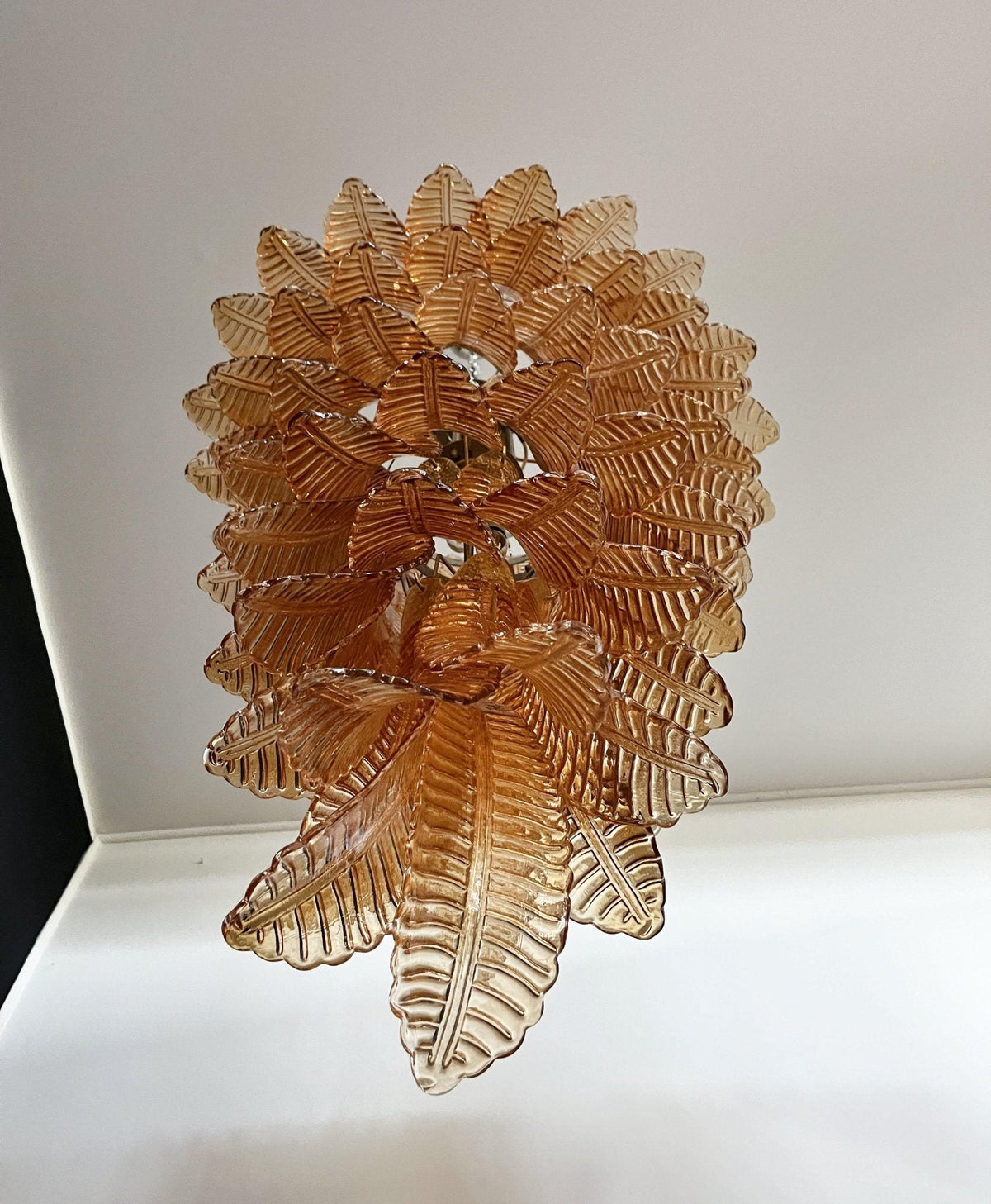 Rosalind Amber Glass Chandelier – Handcrafted Feather Design Pendant Light