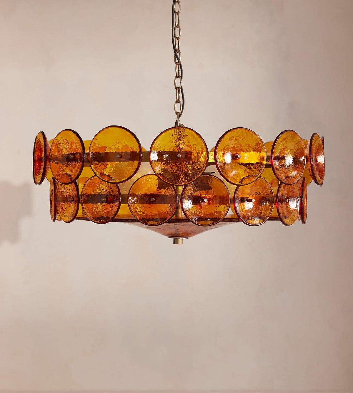 Solaris Disc Glass Chandelier – Two-Tier Gold & Murano-Style Glass Pendant