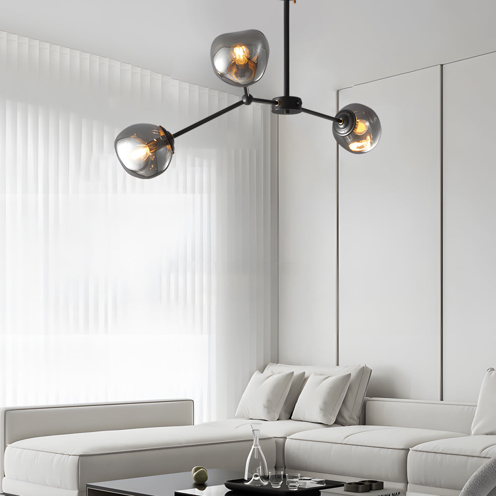 3 5 8 Light Molecule Dimpled Lava Glass Chandelier With Black Metallic Arms