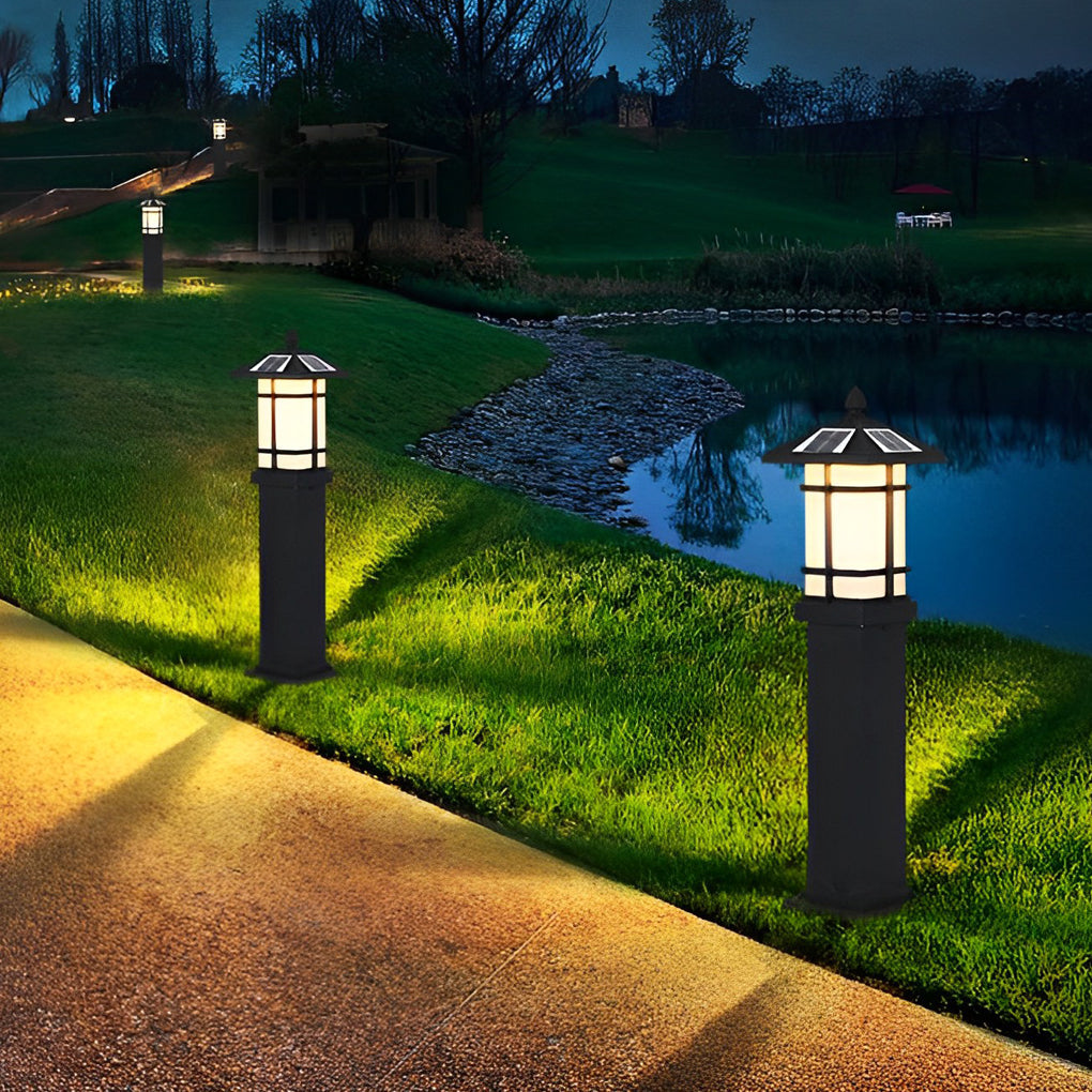 Solar-Powered LED Bollard Lights with Asian-Inspired Design for Modern Outdoor Spaces