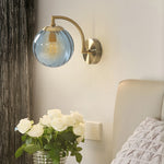 1 Light Curved Arm Wall Sconce With Ball Rib Glass Ball Shade