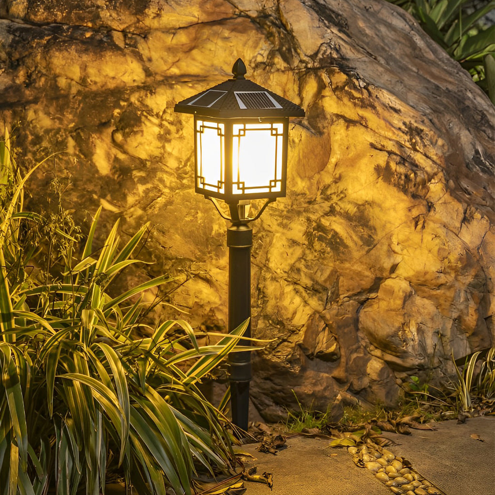 Solar LED Post Light with 3-Step Dimming, Die-Cast Aluminum Outdoor Lamp