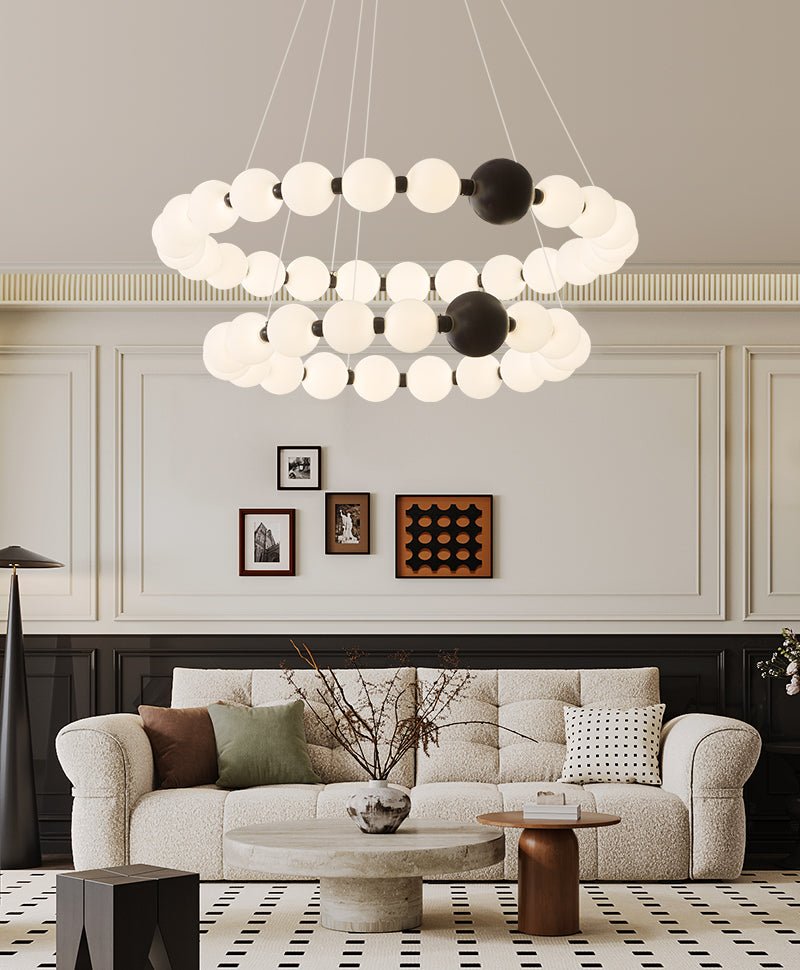 Celestial Bead Ring Chandelier – Modern LED Pendant for Dining and Living Spaces