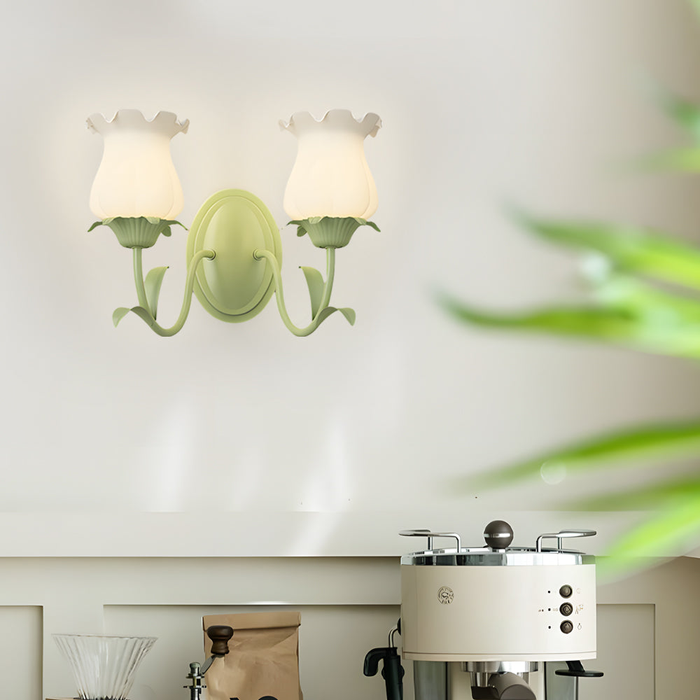 1 2 Lights Flowers Glass Three Step Dimming Green Modern Wall Lights Indoor