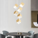 Glass Square Cube Stainless Steel Led Modern Spiral Long Chandelier