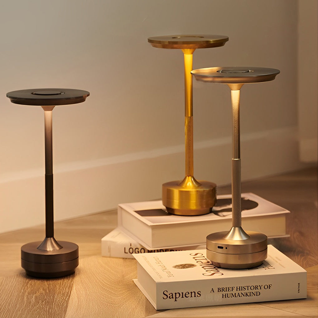 Plated Metal Slender Cordless Ufo Alien Table Lamp