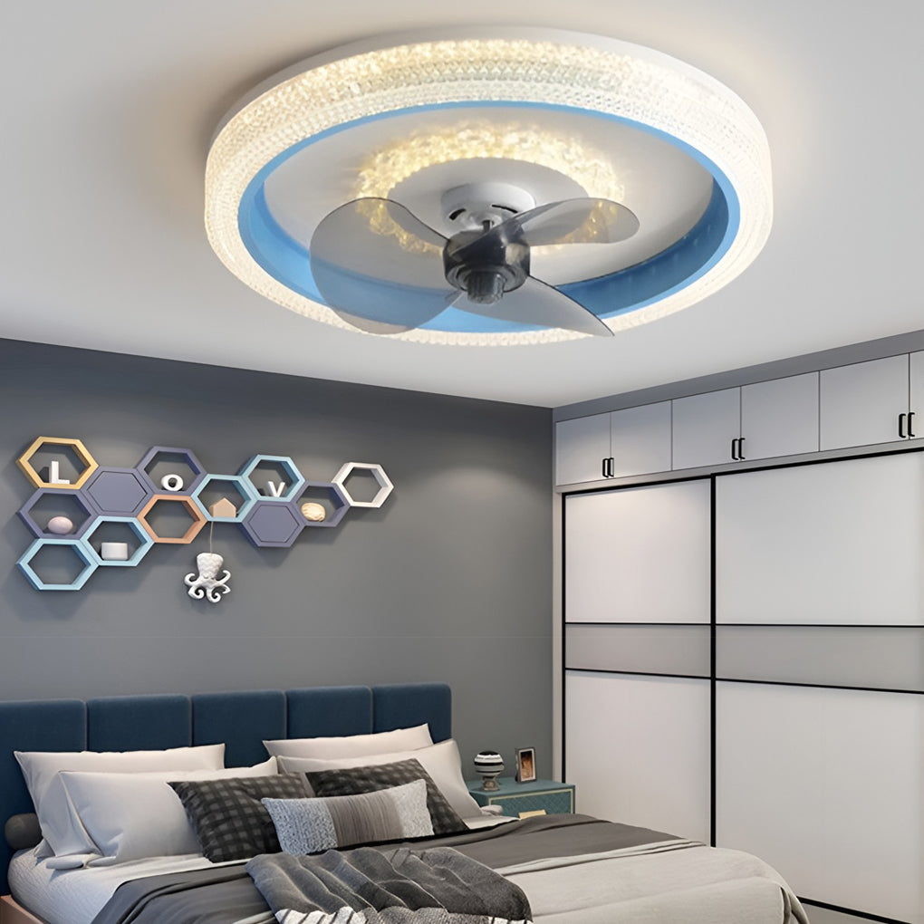 Round Muted 360 Rotatable Stepless Dimming Led Modern Ceiling Fan Light