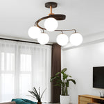 5 Light Glass Ball Spiral Metallic Semi Flush Mount Ceiling Light