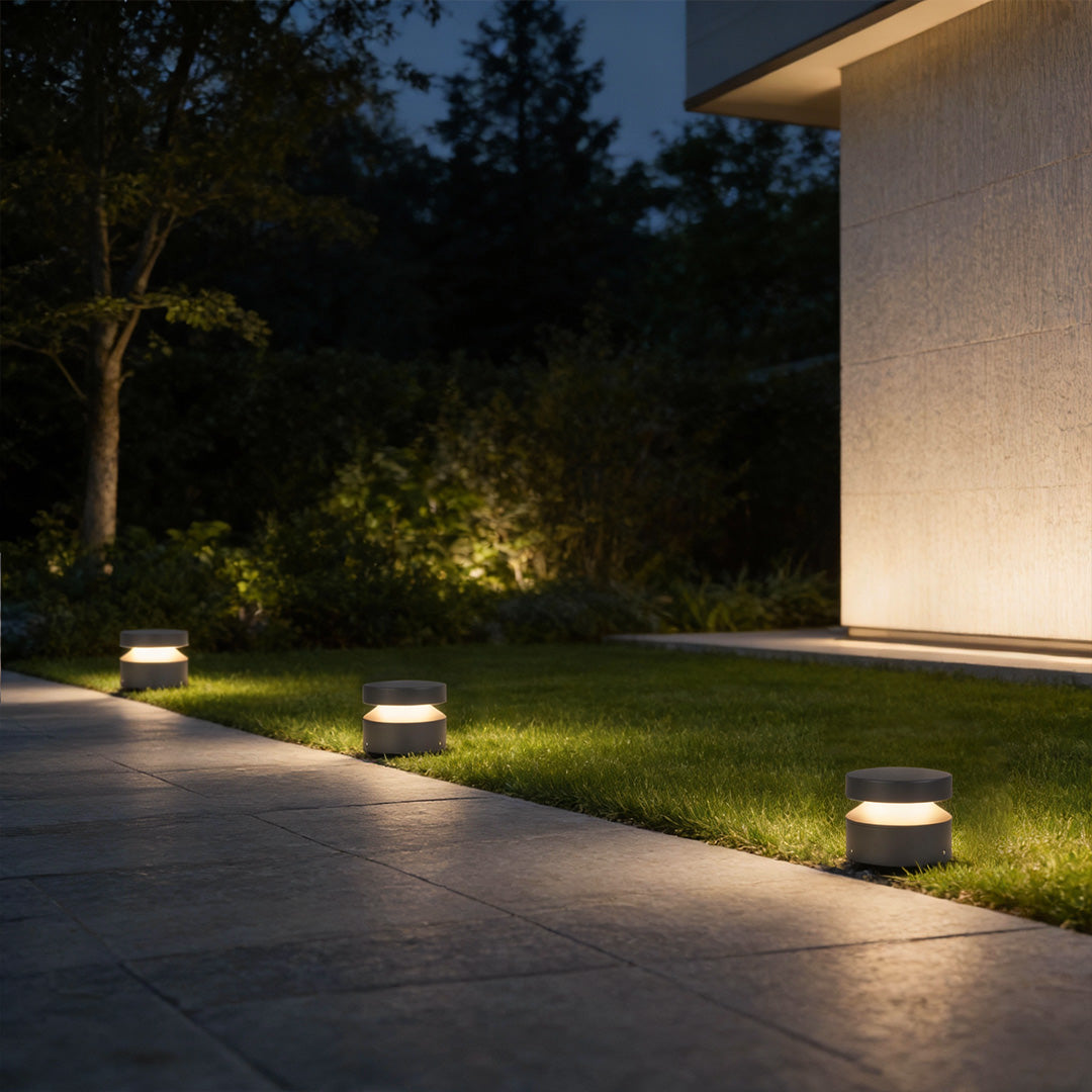 Minimalist LED Bollard Landscape Light in Sand Gray, 12W Warm White 3000K, IP65 Waterproof