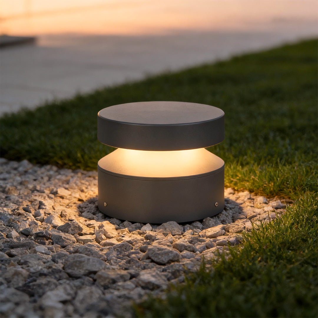 Minimalist LED Bollard Landscape Light in Sand Gray, 12W Warm White 3000K, IP65 Waterproof