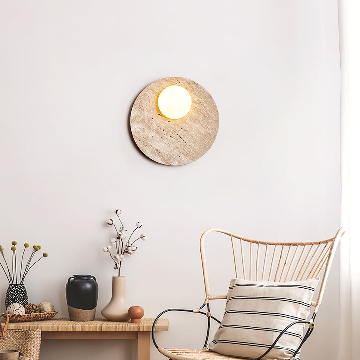 Moonwake Travertine Wall Sconce – Modern Natural Stone Lighting