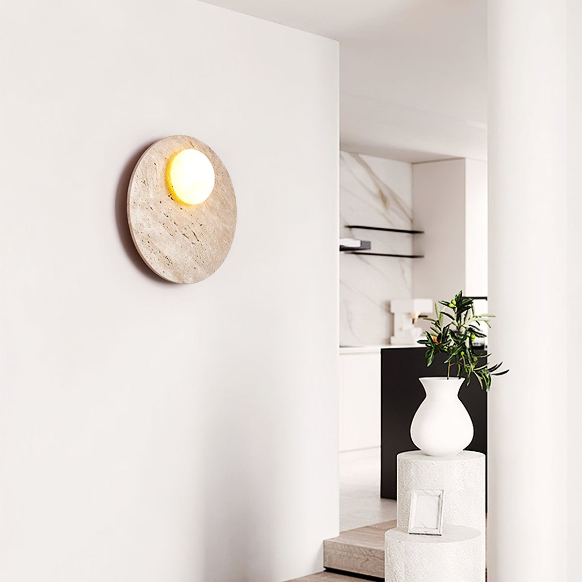 Moonwake Travertine Wall Sconce – Modern Natural Stone Lighting