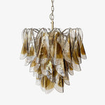 Isabella Glass Chandelier – Gold Leaf Floral Pendant for Dining Room