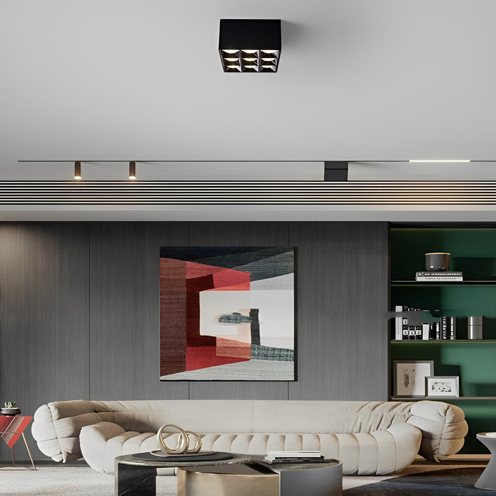 Square Grid LED Downlight Spotlight, 24° Beam, Surface Mount, Modern Architectural Ceiling Light