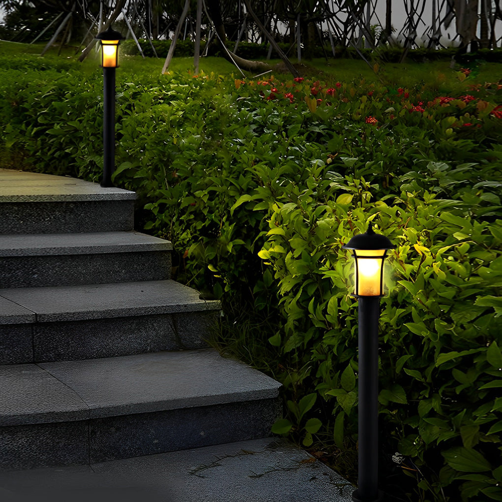 Heritage Iron LED Garden Lantern with Handcrafted Glass Shade
