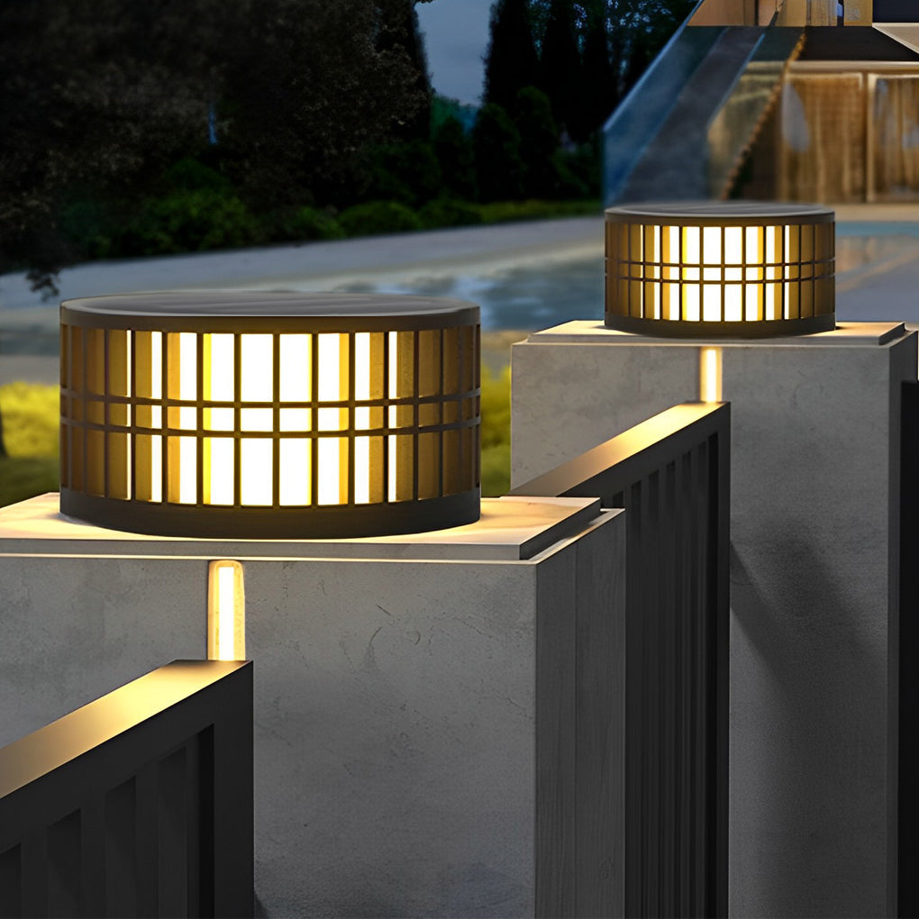 Round Led Black Modern Solar Fence Post Lights Ha077197