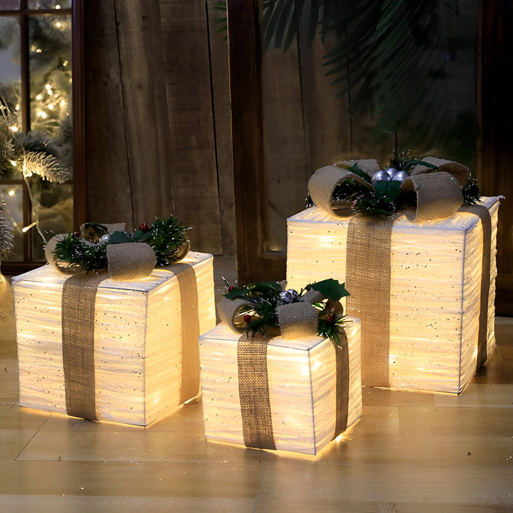 Set of 3 Festive Gift Box Decorations in Modern Style for Holiday Interiors