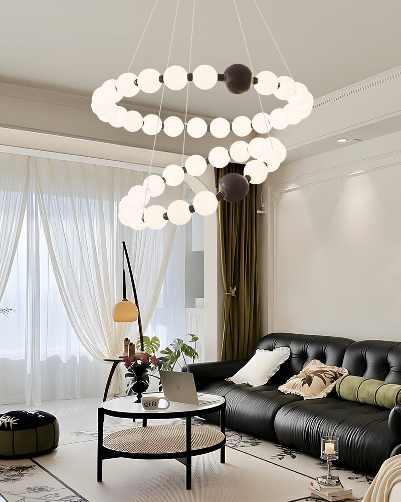 Celestial Bead Ring Chandelier – Modern LED Pendant for Dining and Living Spaces