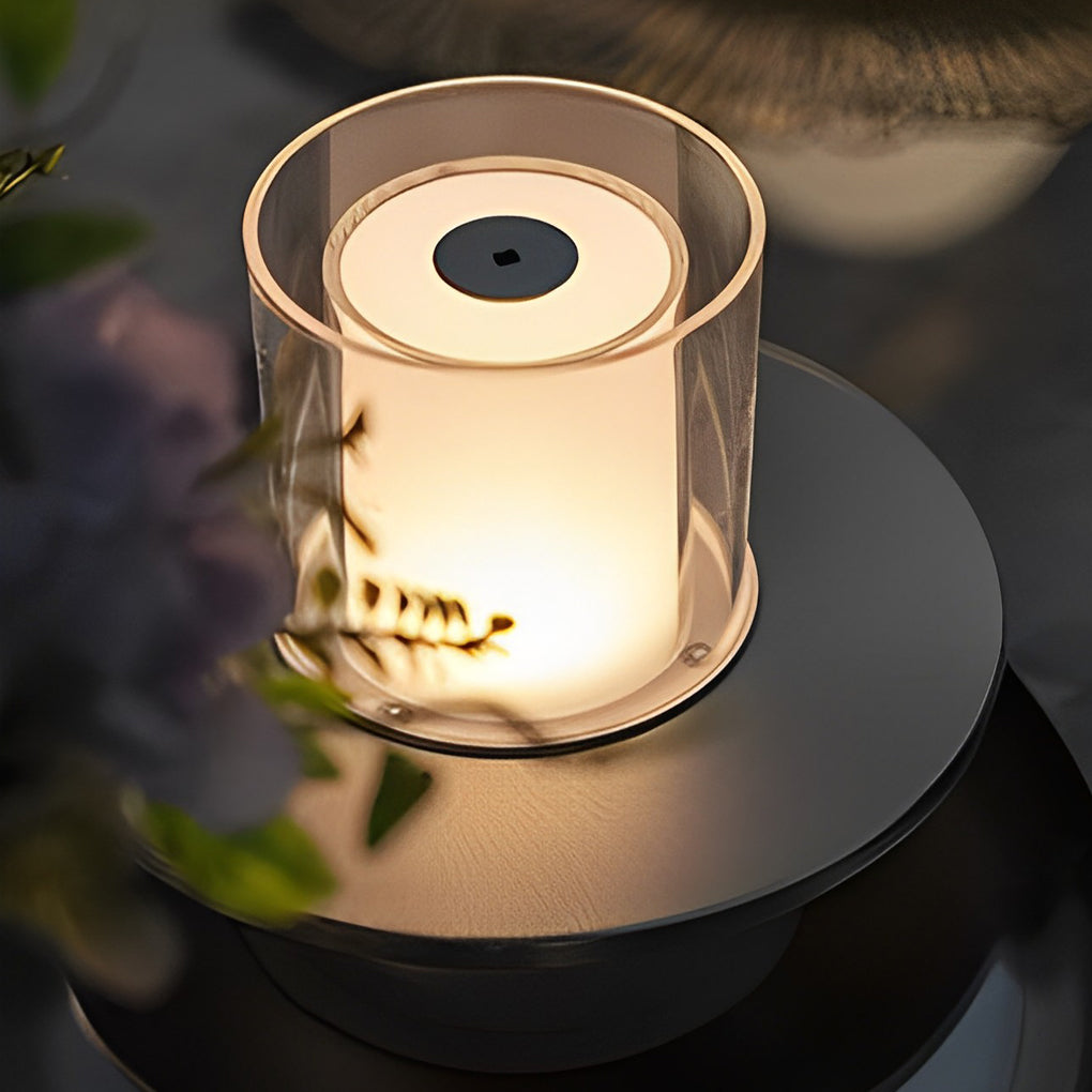 Modern Cordless Cylinder Candle Table Lamp With Dish Base
