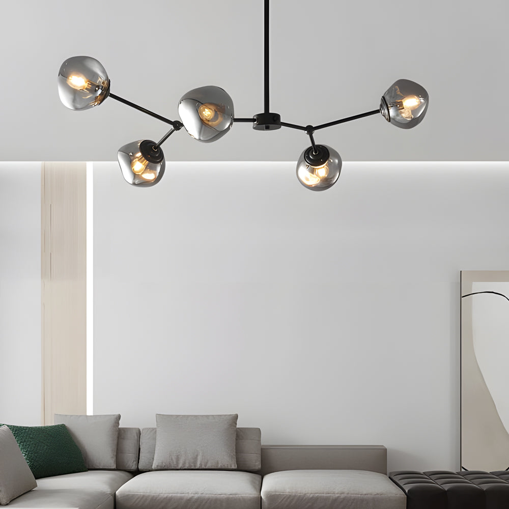 3 5 8 Light Molecule Dimpled Lava Glass Chandelier With Black Metallic Arms