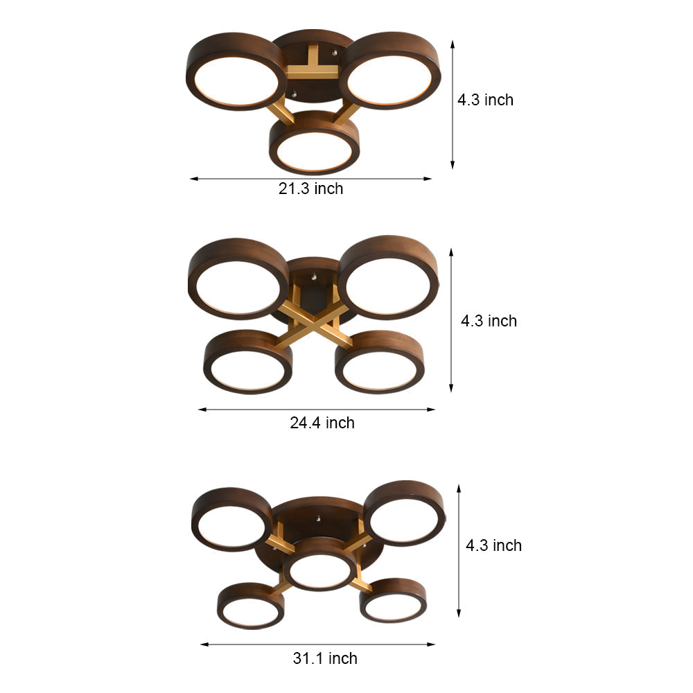 Modern Sputnik 3 4 5 Light Walnut Circles Flush Mount Led Ceiling Light