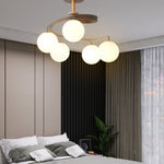 5 Light Glass Ball Spiral Metallic Semi Flush Mount Ceiling Light