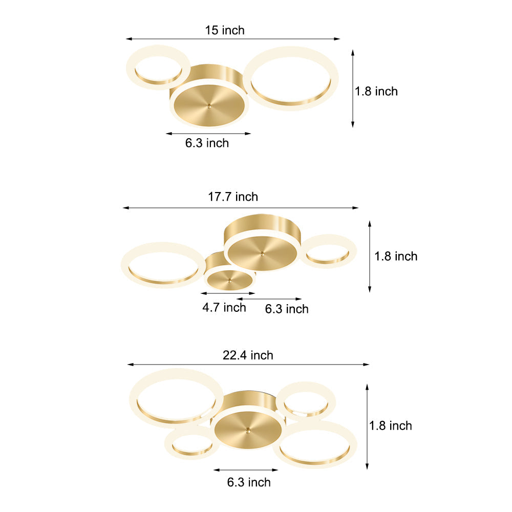 Modern Gold Led Flush Mount Rings Circle Ceiling Light Fixture