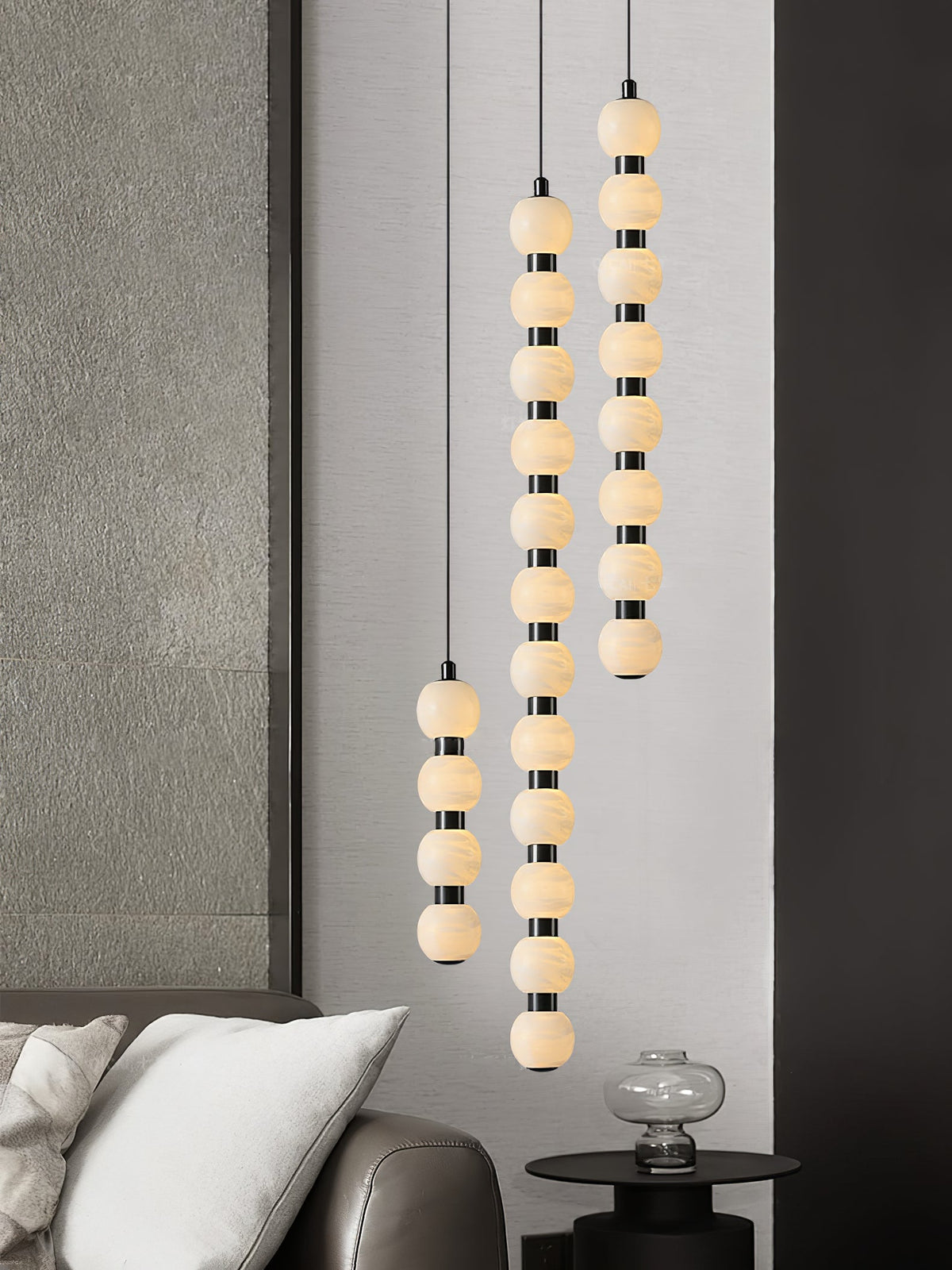 Orbique Alabaster Pendant Light – Modern Vertical LED Chandelier