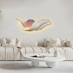 2 In 1 Wall Feather Painting Hanging Decor Led Wall Lamp Wall Clock