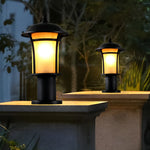 Heritage Iron LED Garden Lantern with Handcrafted Glass Shade