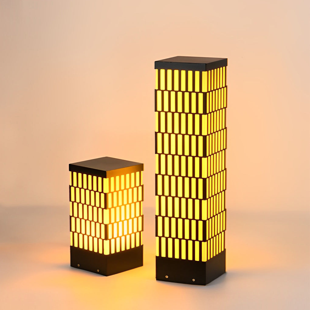 Modern Black LED Bollard Light with Grid Design for Pathways and Gardens