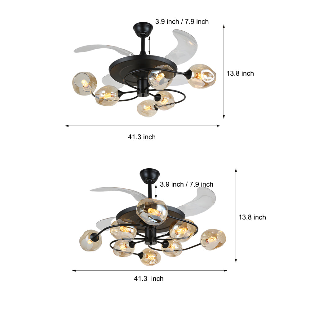 41 In 4 Blades Ceiling Fan Lights With 6 8 Light Glass Shades Remote Control